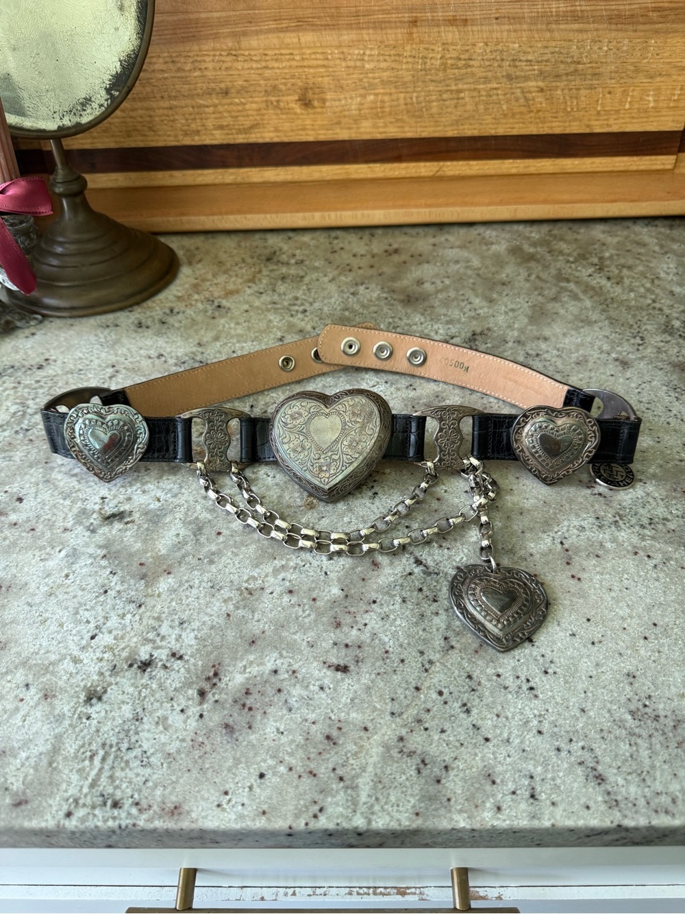 Streets Ahead Heart Chain Concho Belt Black Leather| Silver Engraved| Western - Picture 3 of 9